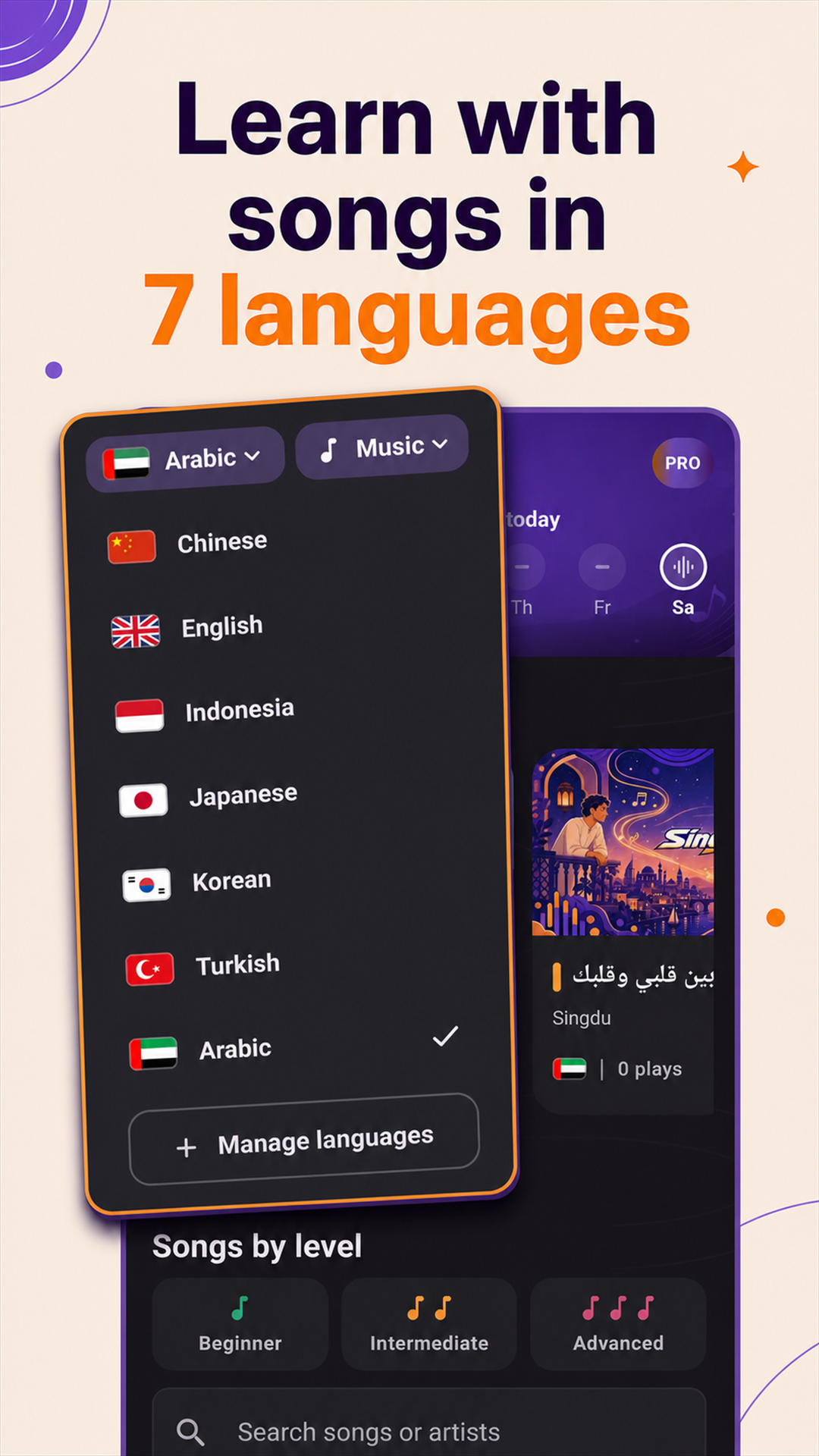 Learn with songs in 7 languages